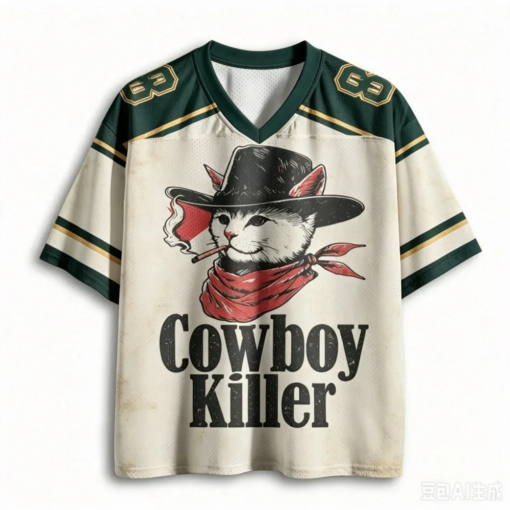 Cowboy Cat “Cowboy Killer” Text 3D Print Casual Street Outdoor Fitness MenVneck Fashion Breathable Tshirt LargeSize parent-child
