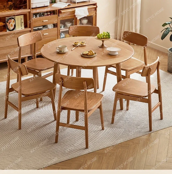 

Solid Wood Dining Table and Chair Cherrywood Retractable Folding round Table Square Table Dining Table