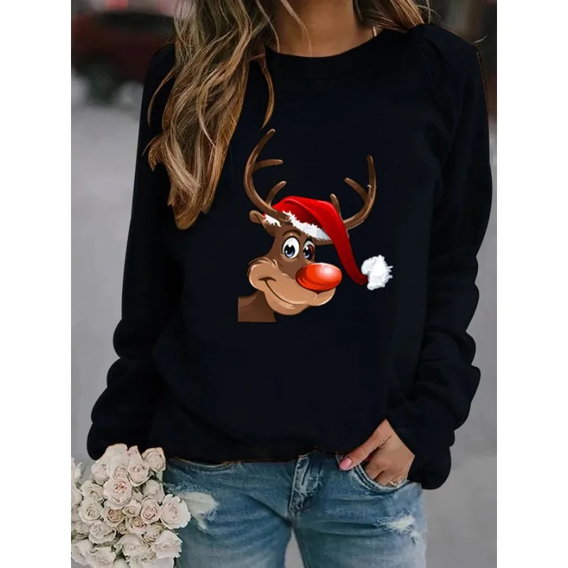 Europe and The United States Christmas New Crew-neck Long-sleeved Pullover Casual Printed Fleece Hoodie Sweatshirt  Sweatshirts