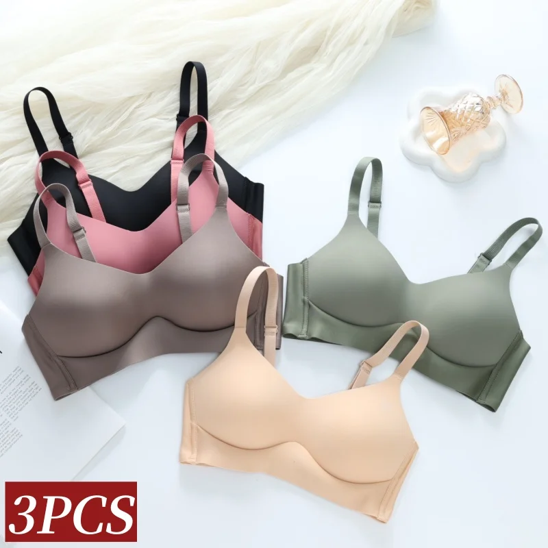 3Pcs/Set Sexy Seamless Bra Plus Size Bras Women Push-Up 3/4 Cup Brassiere Female U-Back Invisible Wireless Lingerie S-3XL