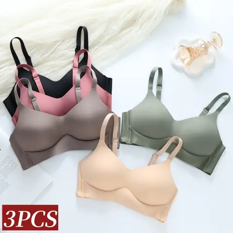 3Pcs/Set Sexy Seamless Bra Plus Size Bras Women Push-Up 3/4 Cup Brassiere Female U-Back Invisible Wireless Lingerie S-3XL