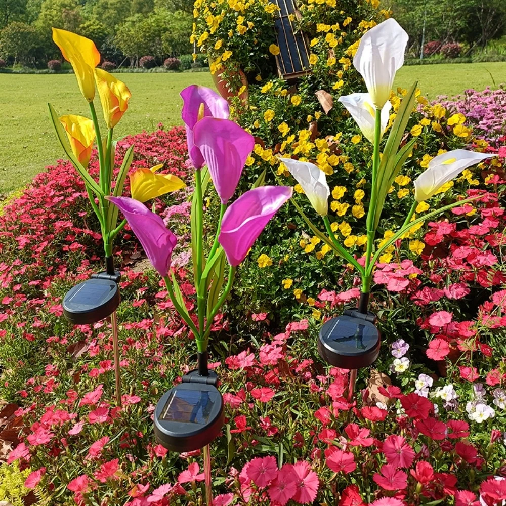 Solarbetriebene LED-Gartenleuchten Calla-Lilien-Blumen-Gartenleuchte Dekorlampe Wasserdichte Außenleuchte für Wege, Terrassen, Camping