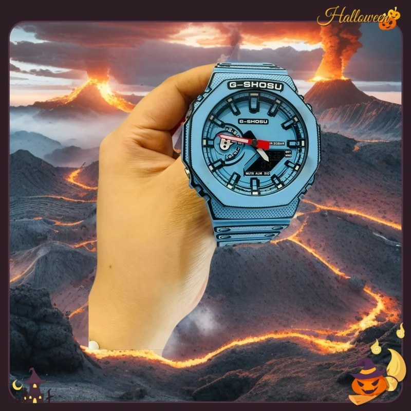 コミックスポーツ電子ユニセックスウォッチ LED ワールドタイム自動ハンドリフトライトデュアルディスプレイ