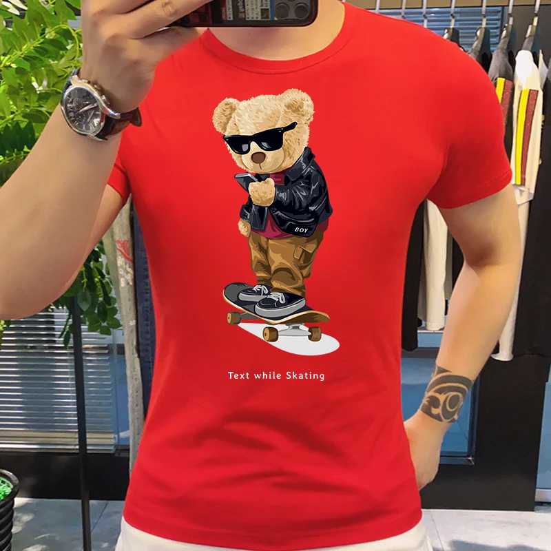 Funny Skateboard Bear T Shirts Harajuku Streetwear Tee Cotton Tshirts Fashion Short Sleeve Believe RICH BOY T-shirts Clothing