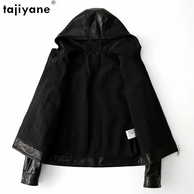 Tajiyane Echt lederjacke Frauen lässig echte Schaffell mantel Kapuze schwarze Streetwear Jaqueta de Couro Feminina