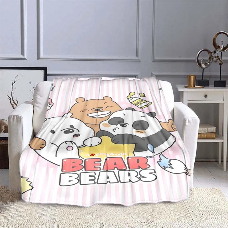 10 Size MINISO We Bare Bears Pattern Blanket Warm Soft Fluffy Kids and Adult Sofa Bed Throw Blanket Outdoor Travel Camping Sheet