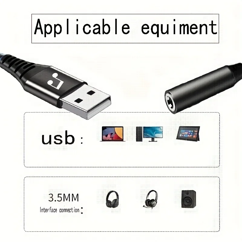 USB to 3.5mm Jack Audio Adapter USB to Aux Cable Adapter Circular Hole Suitable For Microphone PC Laptop