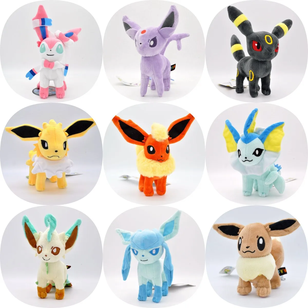 

Japanese anime Pok é mon Eevee Plush Doll Fire Water Thunder Ice Sun Fairy Colorful Moon Children's Gift