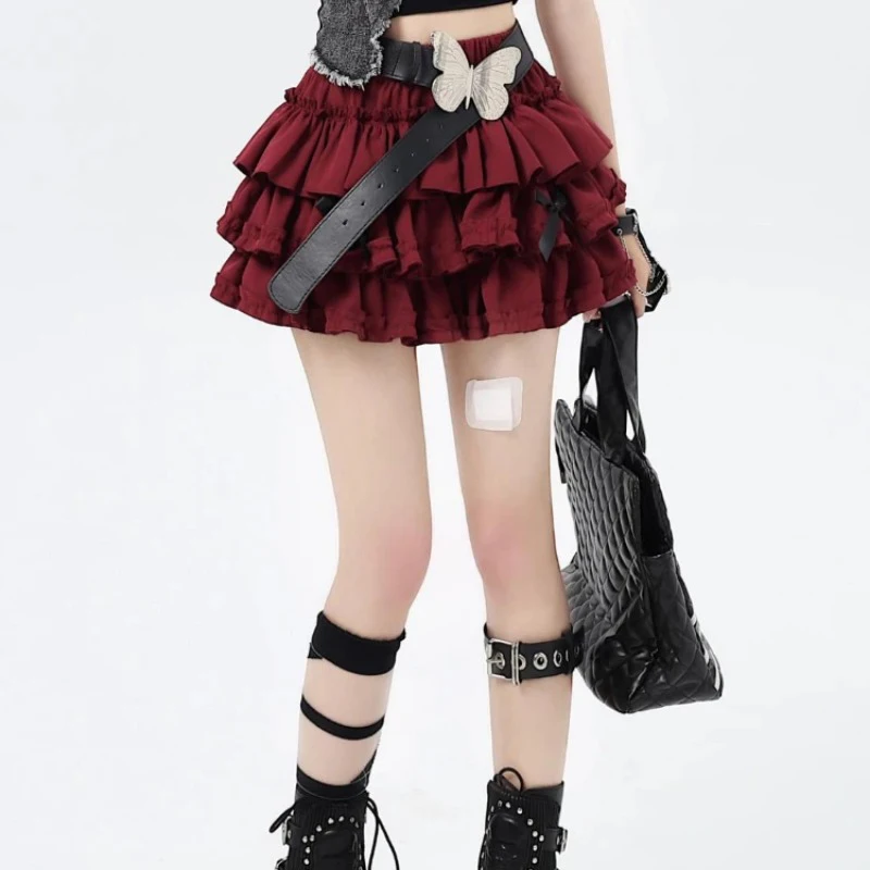ญี่ปุ่น Kawaii กระโปรงผู้หญิงจีบ JK สั้น Harajuku Y2k Lolita สไตล์กระโปรงมินิเกาหลีแฟชั่นเอวสูง Ruffles กระโปรงเค้ก