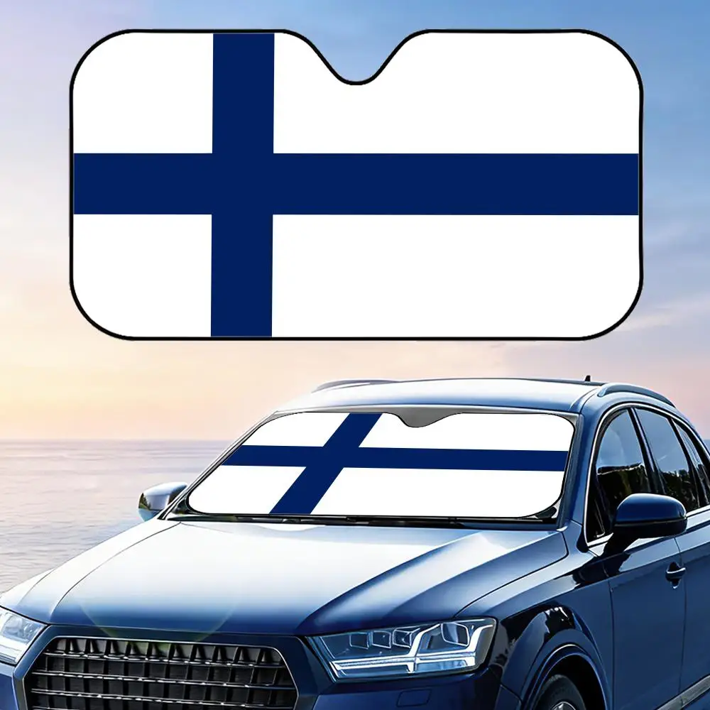 Finland Flag Sun Visor Reusable Aluminum Foil UV Protector Heat Three-layer Insulation Windshield Sunshades