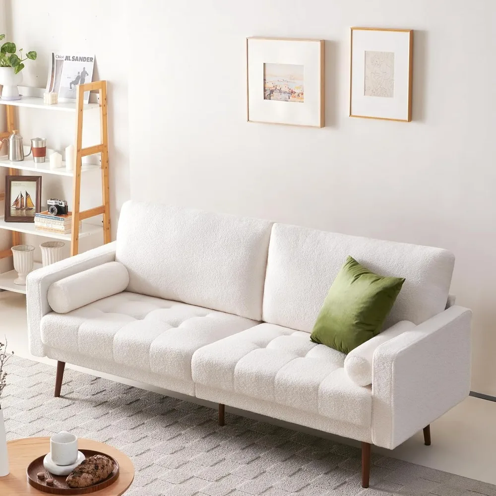 

Vonanda Velvet Boucle Sofa Couch, Mid-Century 73 Inch 3 Seater Couch with Hand-Stitched Comfy Cushion and Bolster Pillows for Li