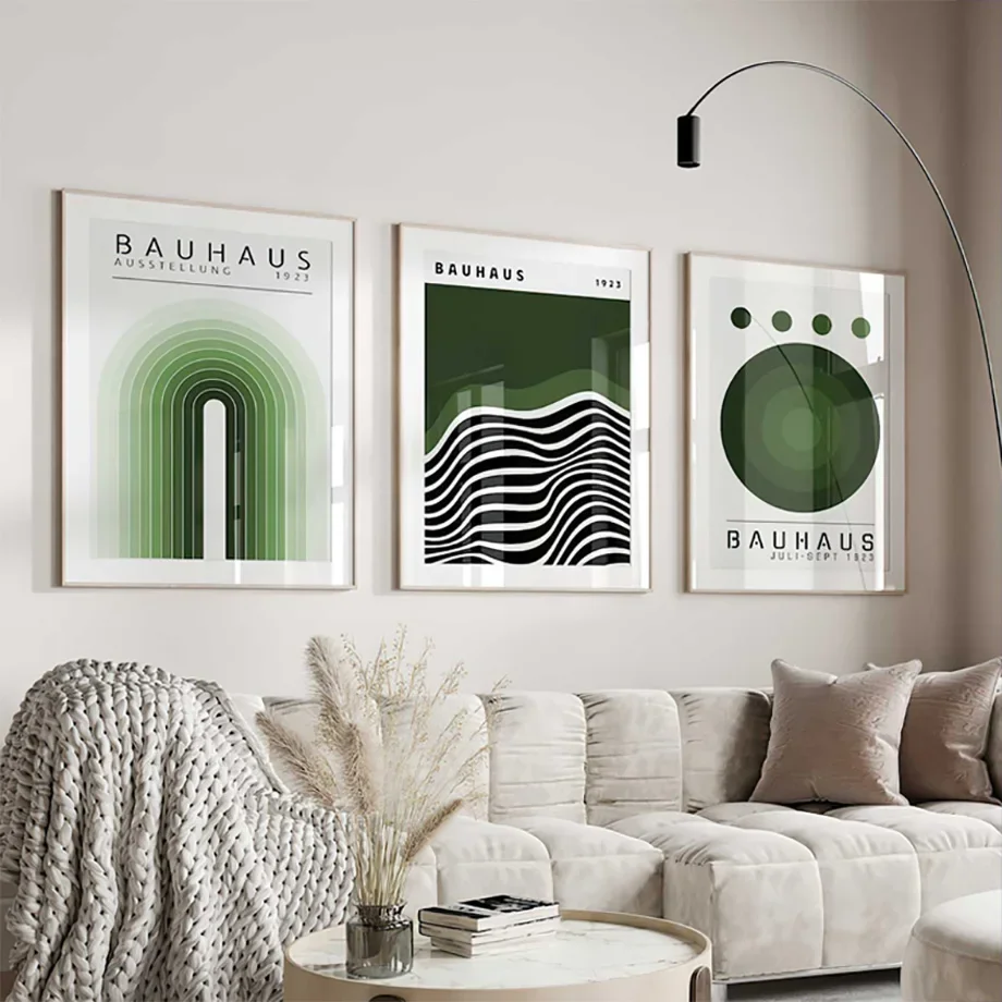 Sage Green Bauhaus Abstract Geometric Exhibition Wall Art Canvas Painting Nordic Posters Prints Wall Pictures Living Room Decor