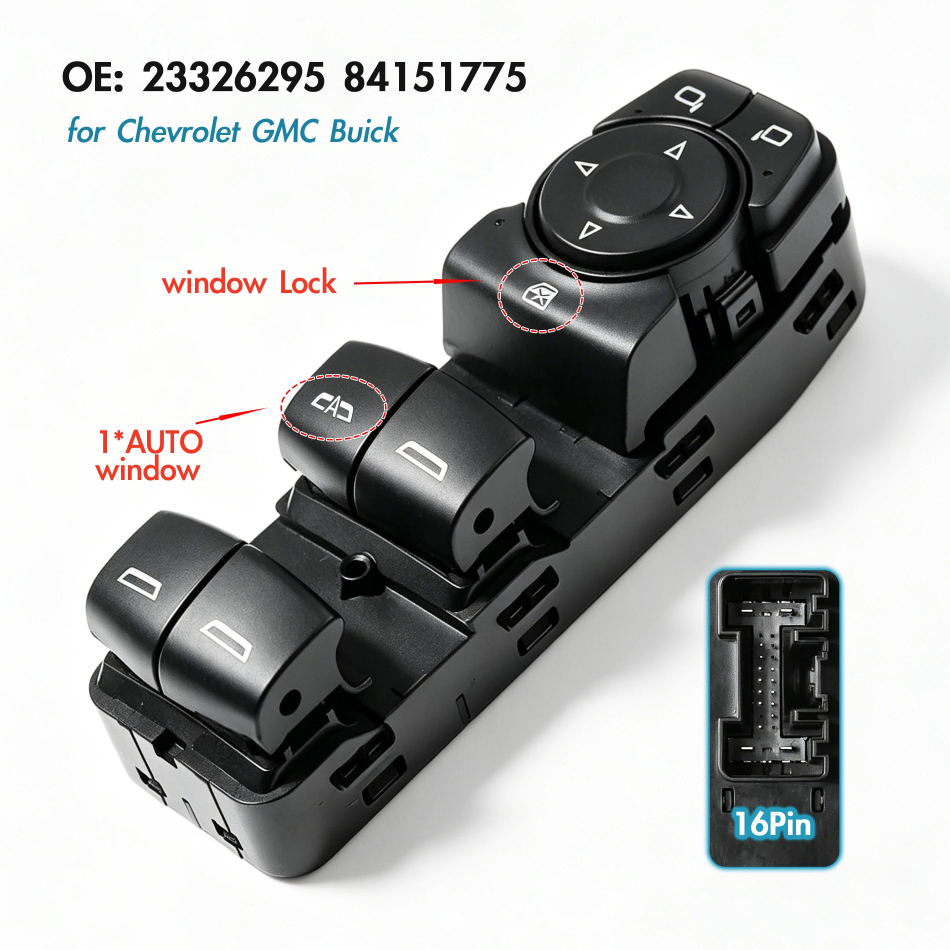 

23326295 84151775 For Chevrolet Malibu Blazer GMC Acadia Buick,Front Left Electric Power Window Switch Lifter Control Button