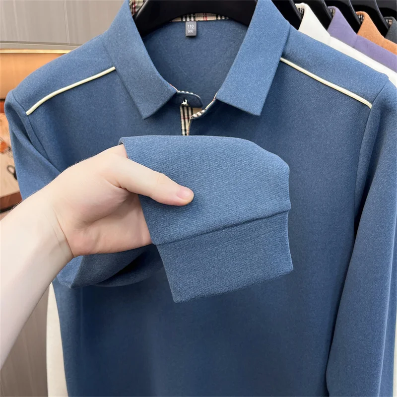 Luxuriöses Herren-Poloshirt mit Stickerei-Print, Herbst-Neuheit, einfarbig, langärmelig, mit Kragen, Business-Casual-Herrenbekleidung – Detail 20