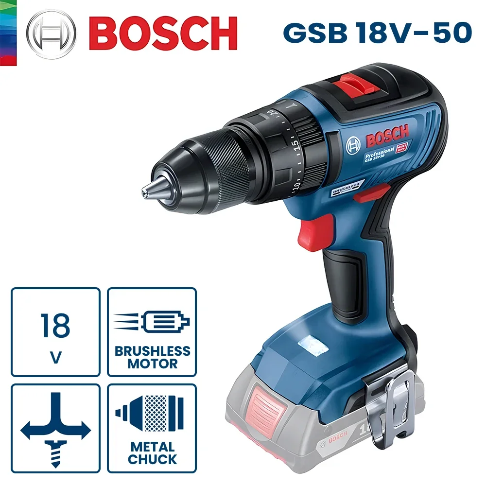 

Bosch GSB 18V-50 Cordless Electric Drill Screwdriver Dual Speed 50Nm Brushless Impact Driller Professional Rotation Power Tools