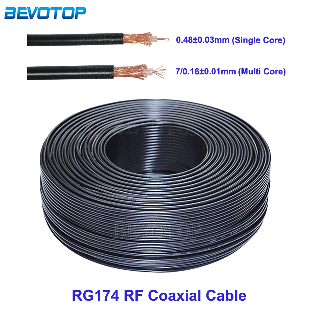 RG-174 Single/Multi Core Black RG174 Coax Cable Flexible Coaxial Cable for Wires RF Network Router 50Ohm Extension Cable 1M-200M