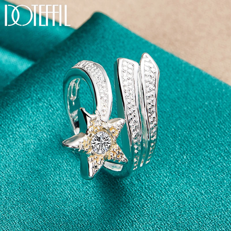 

DOTEFFIL 925 Sterling Silver Gold Star AAAAA Ring Brand Fashion Simple Woman Wedding Engagement Party Jewelry
