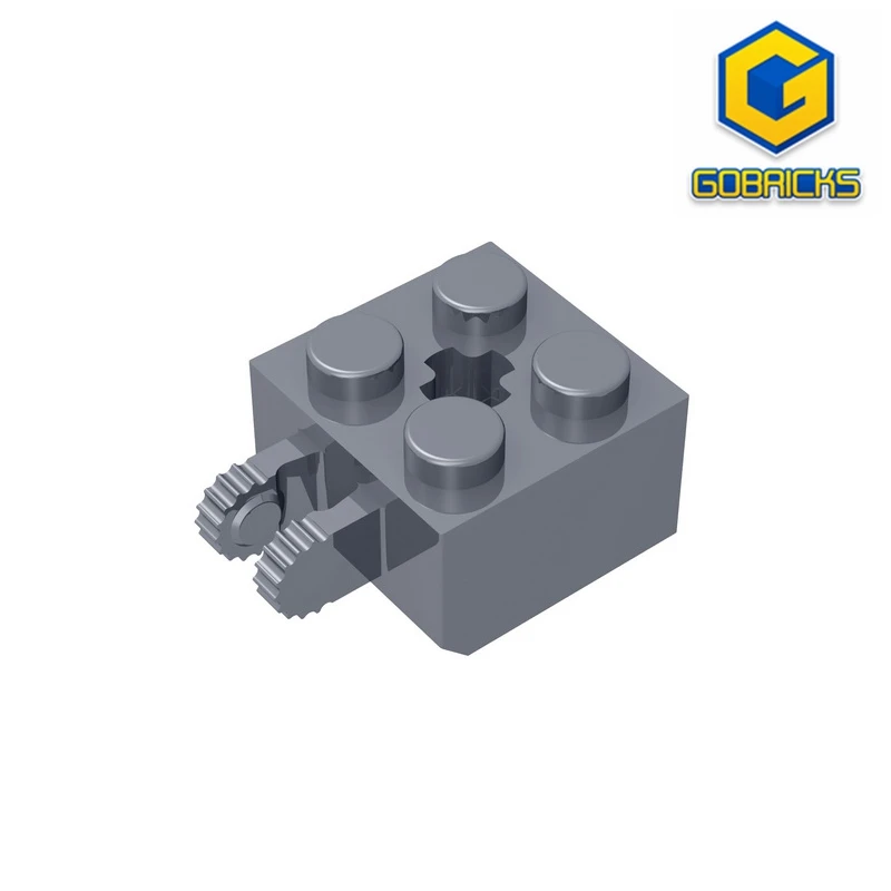 Gobricks GDS-1085 Hinge Brick 2 x 2 Locking with 2 Fingers Vertical and Axle Hole, 9 Teeth compatible  40902