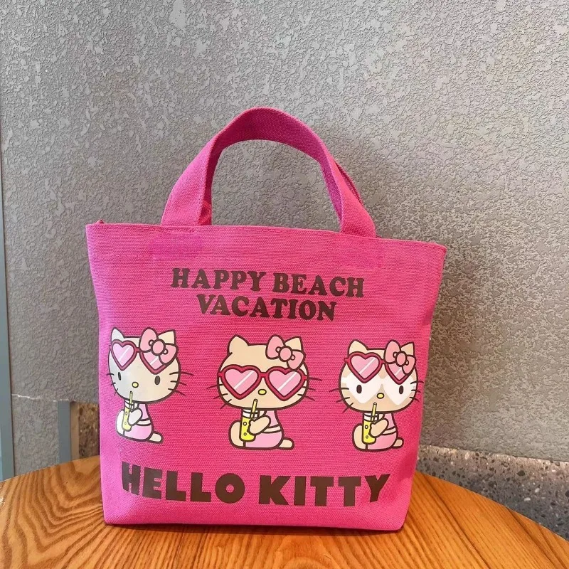 

Hello Kitty Storage Bag Hawaii Black Leather Cartoon Canvas Handbag Bento Bag New Dopamine Handbag Women Accessories Wholesale