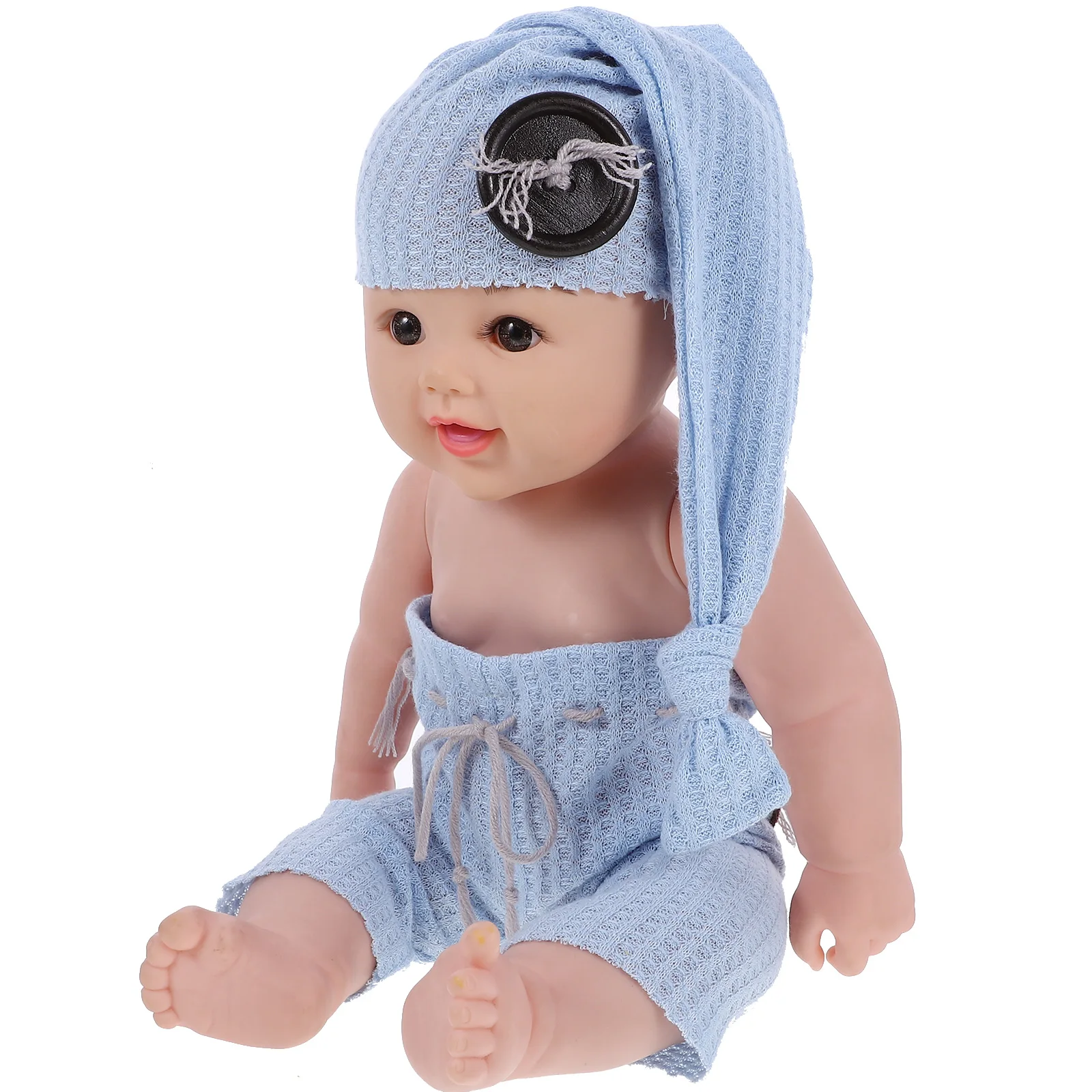 

1 Set Knit Pants Hat Set Newborn Photography Outfit Gender Boy Girl Sleepwear Fresh Natural Wooden Button Decor
