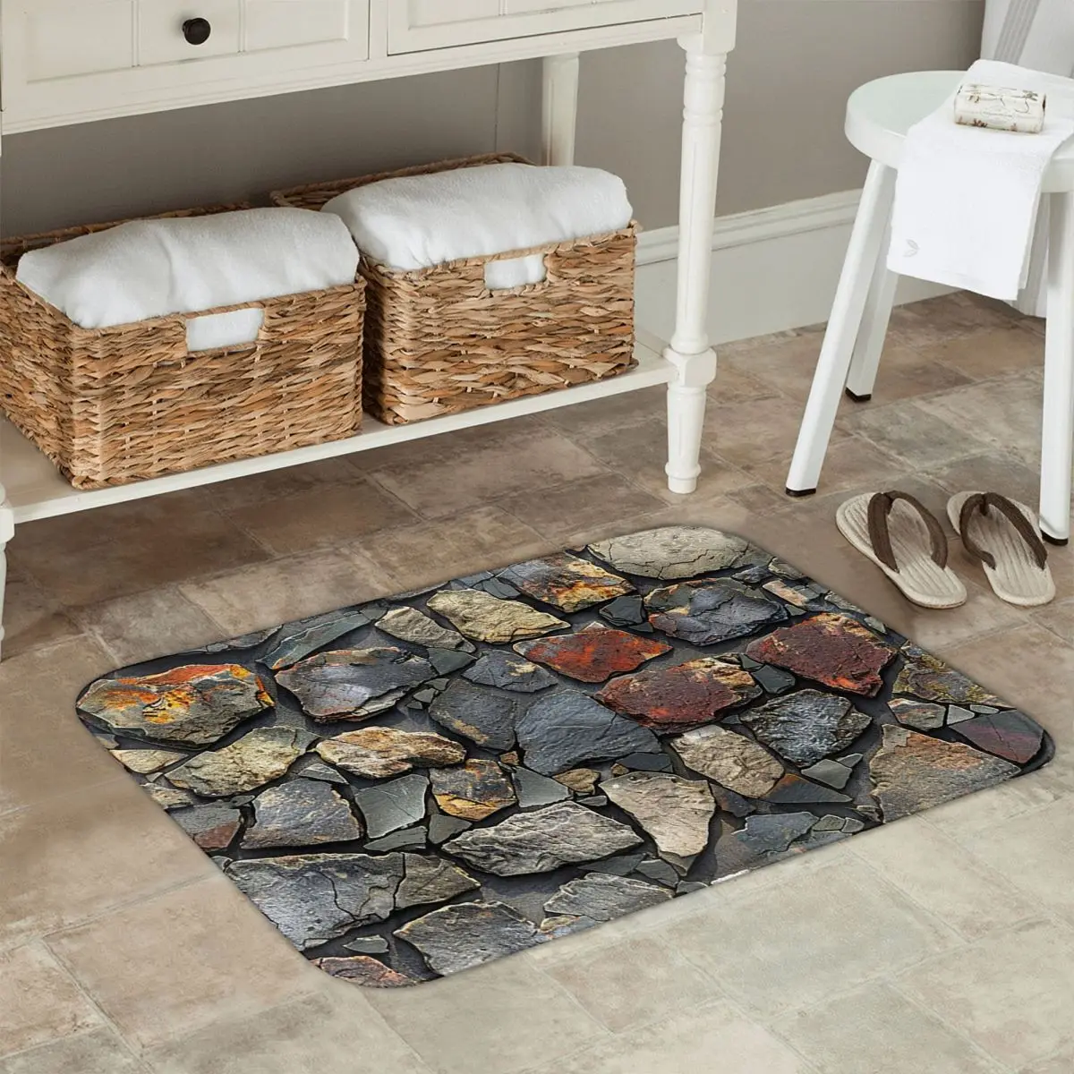 Irregular Stone Pattern Anti-slip Doormat Floor Mat Water oil proof Carpet Rug for Kitchen Entrance Home Balcony Footpad Mats