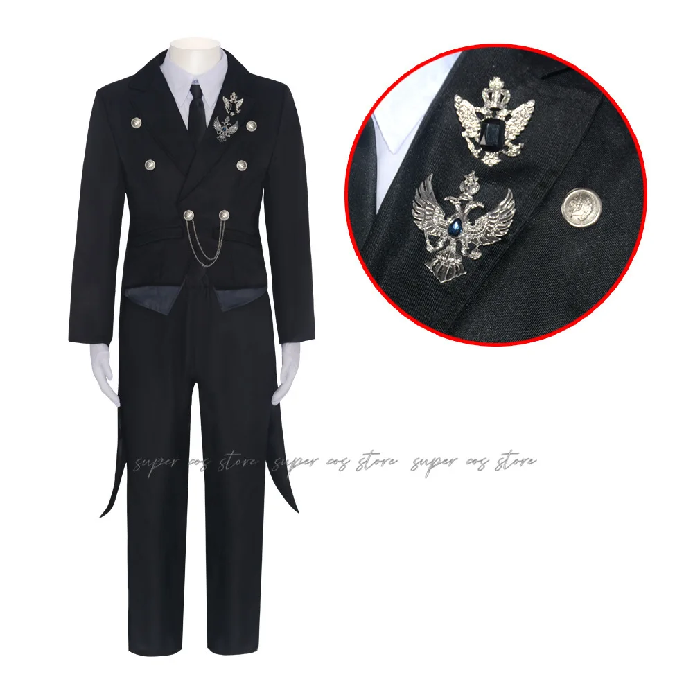 أنيمي الأسود بتلر ألويس ترانسي تأثيري حلي الشيطان موحدة هالوين الكبار رجل امرأة البدلة معطف السراويل قميص التعادل سترة #3