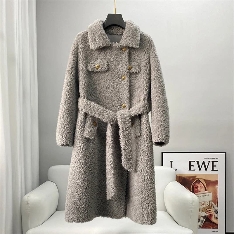 Aorice Women Real Wool Fur Long Coat Jacket Trench Winter Warm Female Sheep Shearing Over Size Parka CT2128