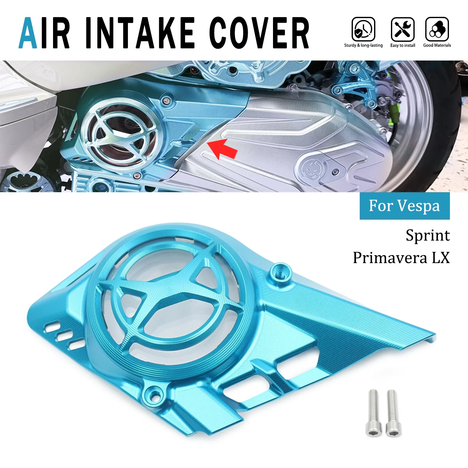 For Vespa Primavera LX150 Sprint S125 CNC Aluminum Air Intake Cover Motorcycle Air Inlet Guard With Mounting Screws