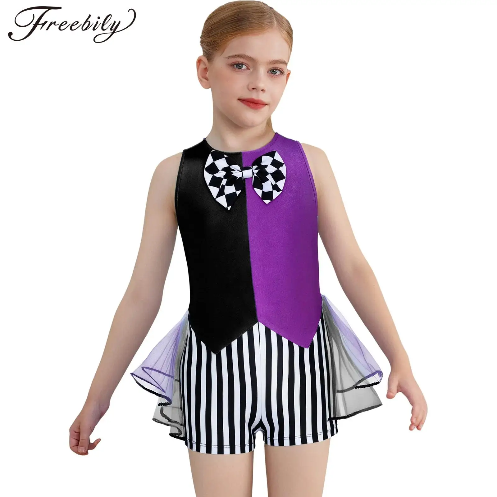 Girls Halloween Mad Hatter Costume Fairytale Tea Party Dress Up Sleeveless Striped Bow Knot Tutu Bodysuit theme party dress up