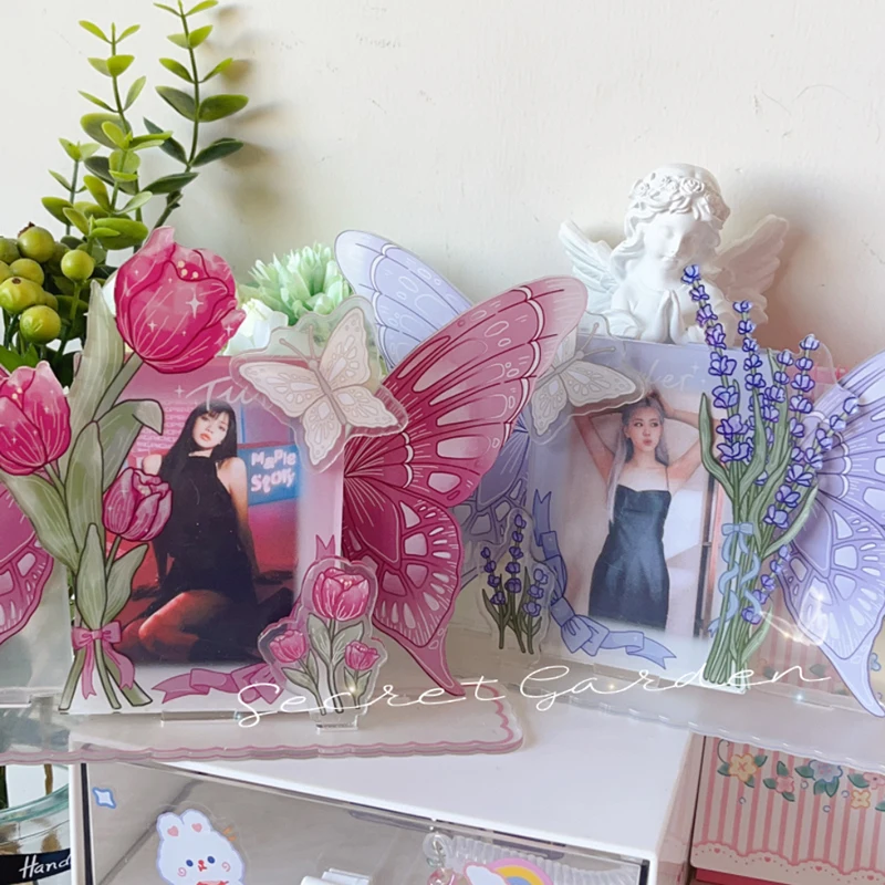 Kpop Acrylic Photo Picture Frame Photocard Stand Butterfly Flower Cards Frames Quality Kpop Cards Interior Holder Room Decor 액자