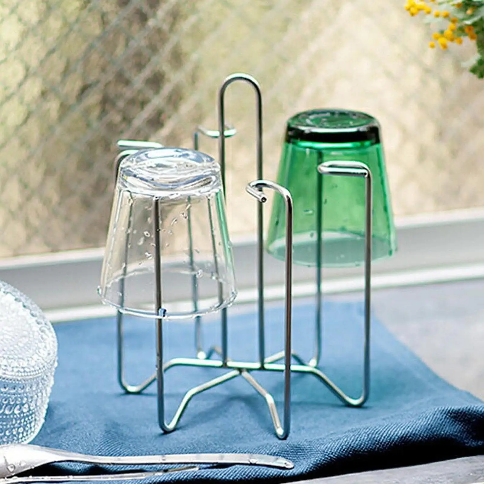 Bottle Drying Rack Mug Organizer Sturdy Drainer Holder Rack with 6 Hooks Cup