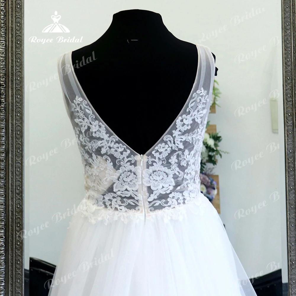 Roycebridal-vestido de novia con apliques de encaje, traje Sexy de tul con cuello en V, espalda abierta, estilo bohemio, Sukienka, verano, 2025