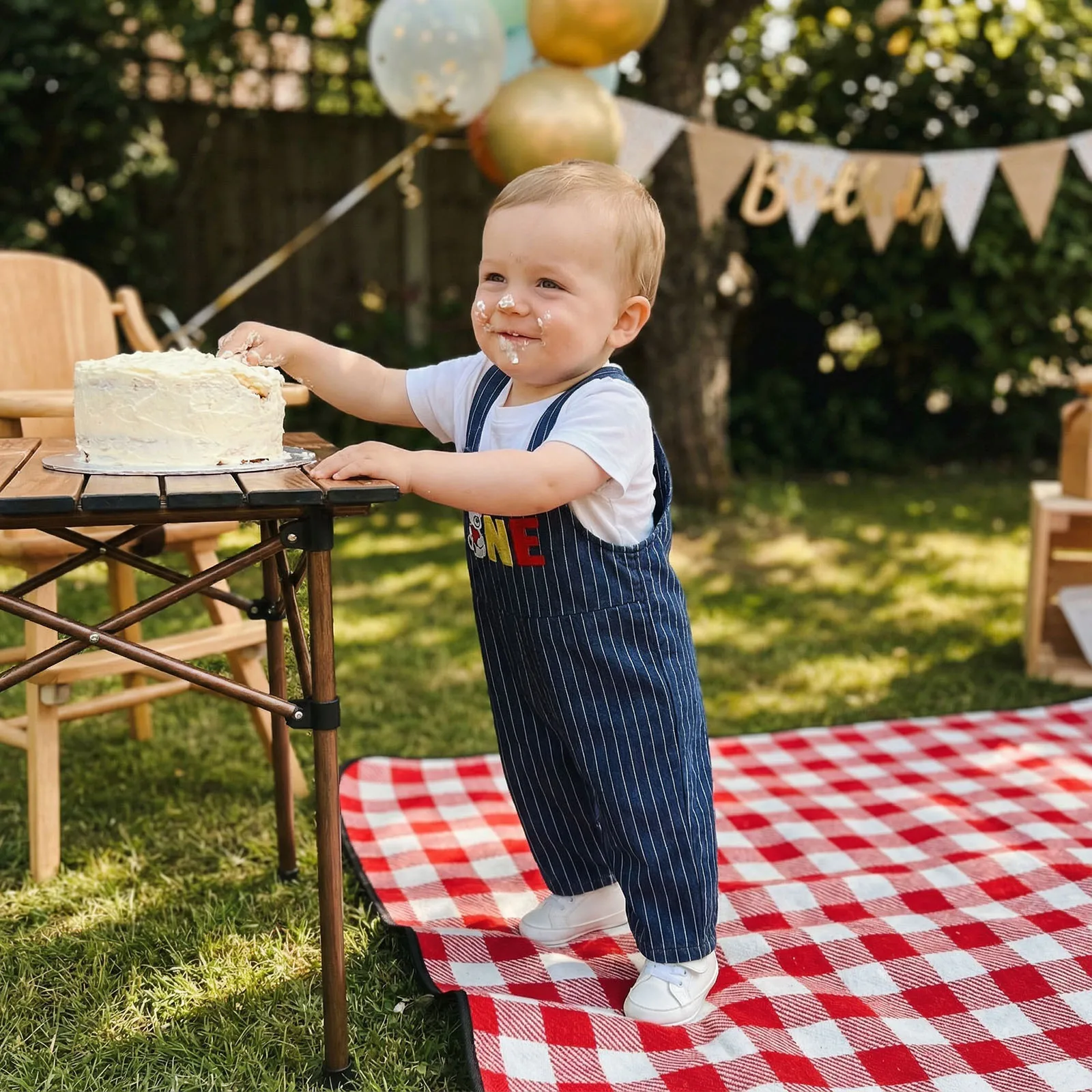 

Детский комбинезон Blotona для мальчиков на день рождения, с вышивкой медведя и букв, квадратным вырезом, без рукавов, весенний, в полоску