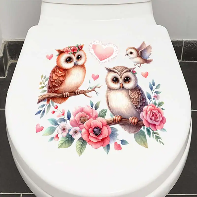 Personality Owl Wall Sticker Bathroom Toilet Decor Living Room Cabinet Home Decoration Decals Beautify Self-adhesive Mural M1044