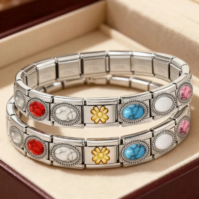 Fashion Elliptical Colored Turquoise Pendants Italian Charms Fit 9mm Stainless Steel Bracelet DIY Making Jewelry Accessories