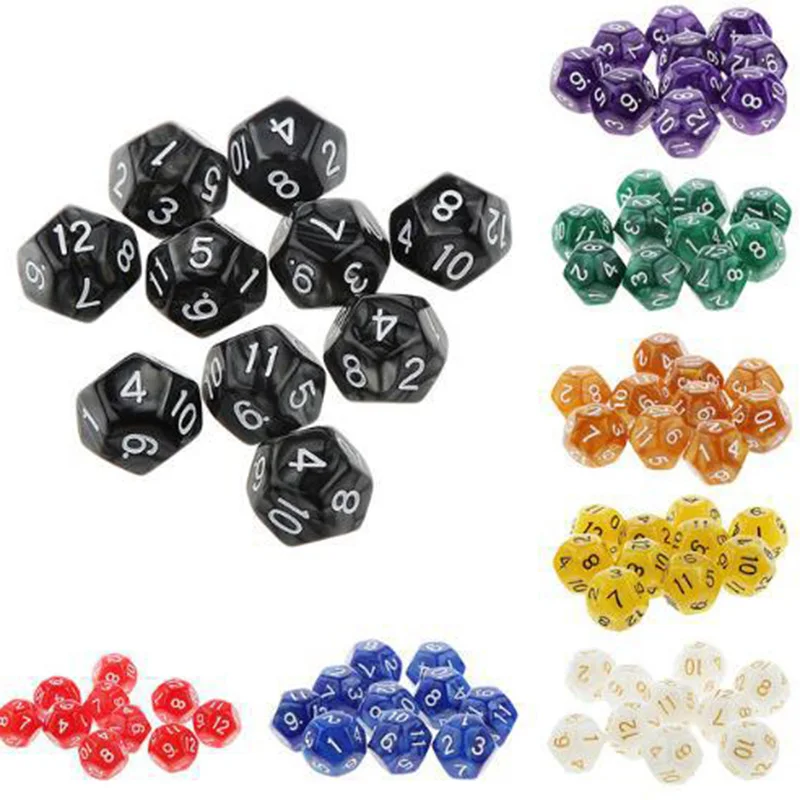 Dados multicoloridos para jogo de puzzle, cores aleatórias, 12 lados, engraçado, 10 pcs