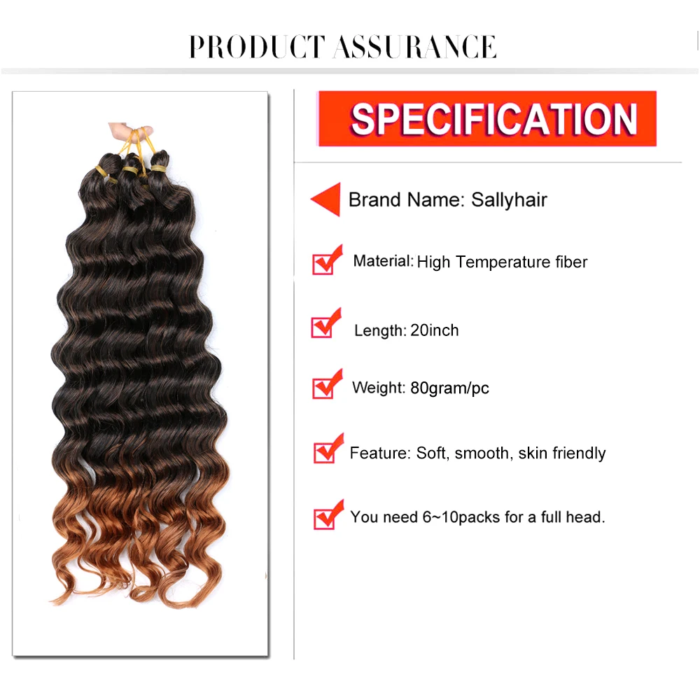 Sallyhair-Onda Profunda Sintética Tranças De Crochet, Alta Temperatura, Onda De Água, Ombre Loiro, Tranças Tranças, Extensões De Cabelo