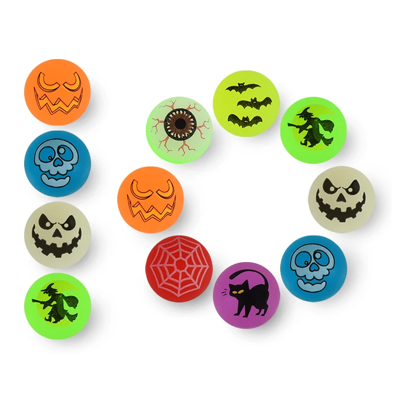 10Pcs Halloween Luminous Bouncy Ball Pumpkin Witch Rubber Ball Toys Glow In the Dark Halloween Decoration Party Gifts Kids Favor