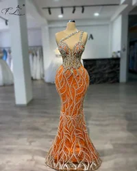 Orange Mermaid Cocktail Dresses For Women Sleeveless Prom Dresses With Crystals Birthday Party Dresses Coutures Customized