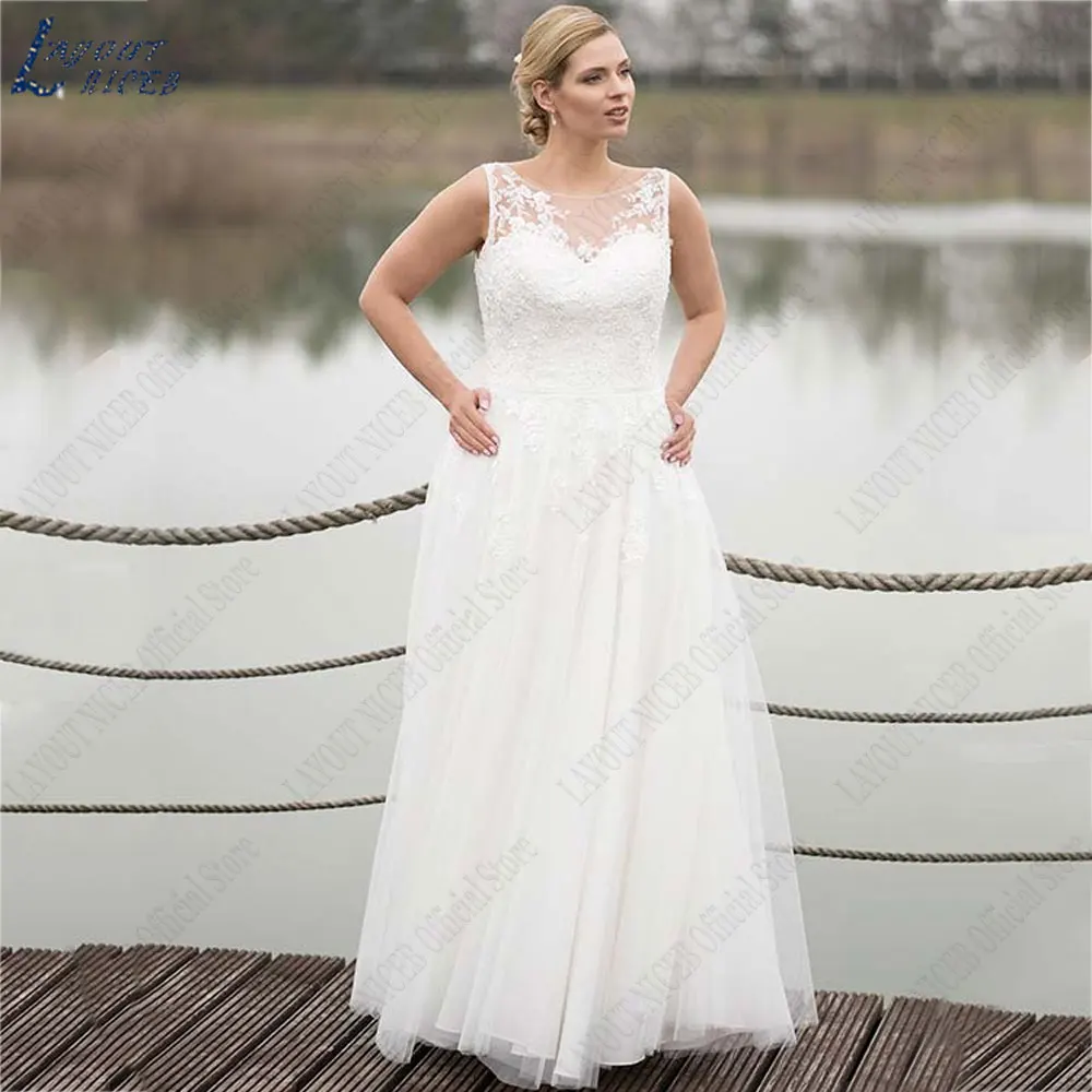 LAYOUT NICEB O-Neck Apliques Vestidos De Casamento 2024 Plus Size A Line Tulle Bridal Gowns Back Buttons Sleeveless vestidos de noviaLAYOUT NICEB O-Neck Apliques Vestidos De Casamento 2024 Plus Size A Line Tulle Bridal