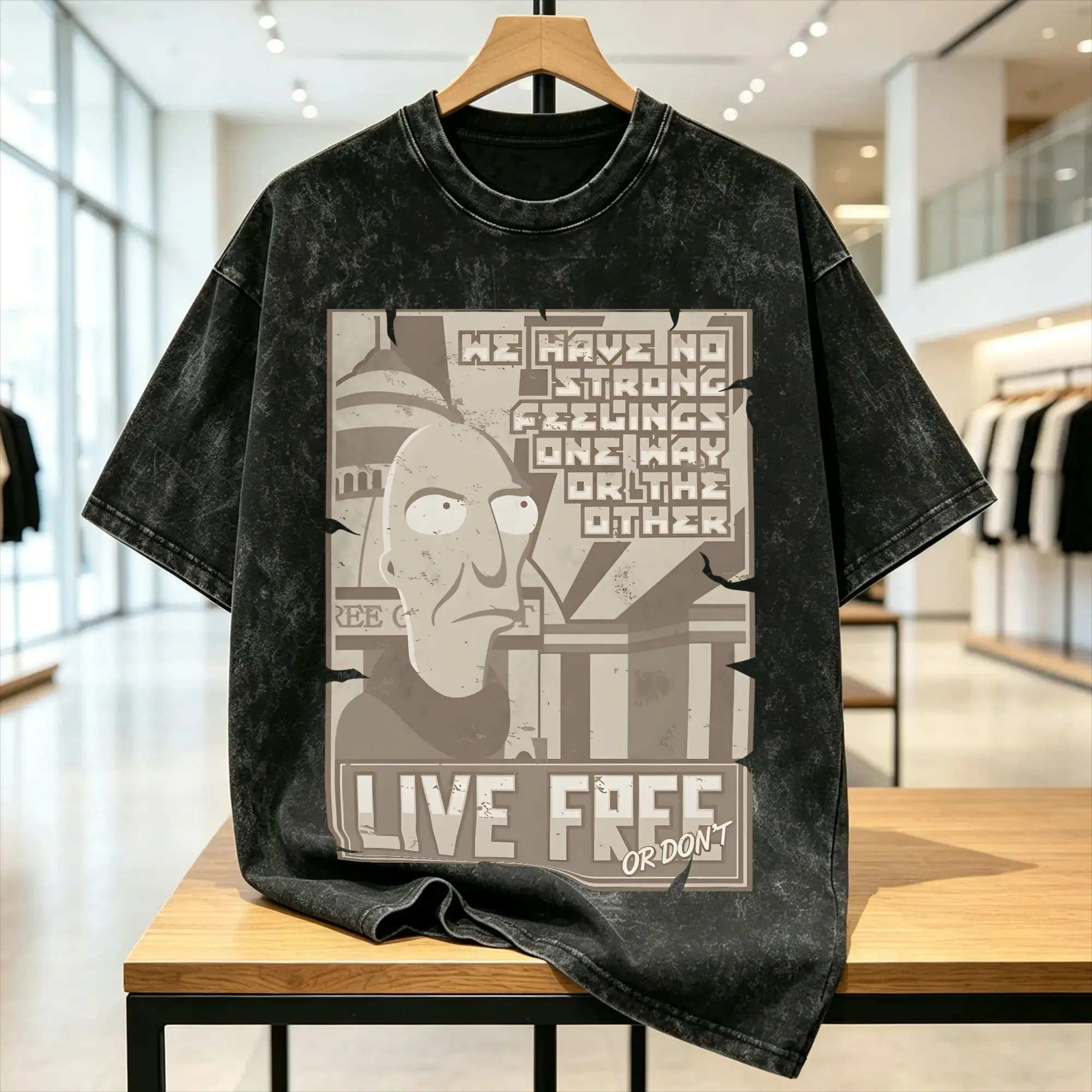 Creative Futuramas Cartoon Comic T-Shirt for Men Round Neck Pure Cotton Washed T Shirts LIVE FREE OR DON'T  Short Sleeve