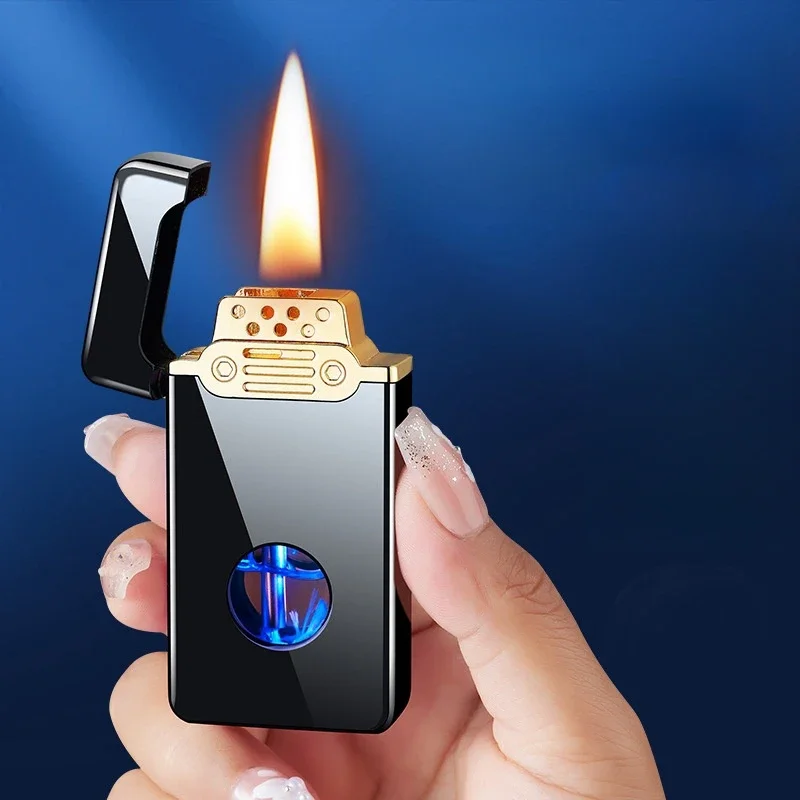 2024 Metal Intelligent Voice Controlled Kerosene Lighter Large Capacity Blue Light Transparent Oil Window Sensitive Arc Ignition