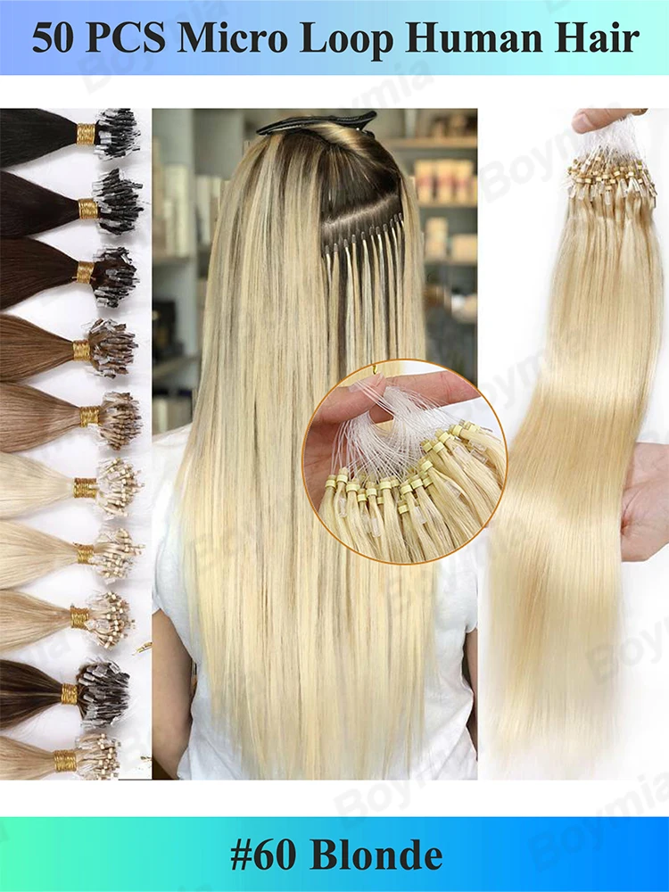 30G 50 Strähnen 16 Zoll 20 Zoll Premium Echthaar Micro Link Extensions Weiche Keratin Unsichtbare Fischleine Hautfreundlich Komfortabel für den täglichen Gebrauch für Haarlänge und -volumen