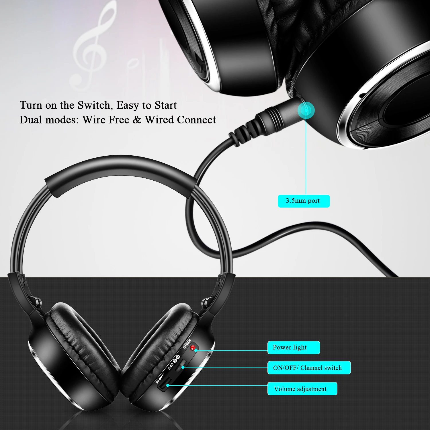 Infrared Stereo Headset  IR headphone Roof Dvd or Headrest Dvd Player Two Channels for Car and TV use