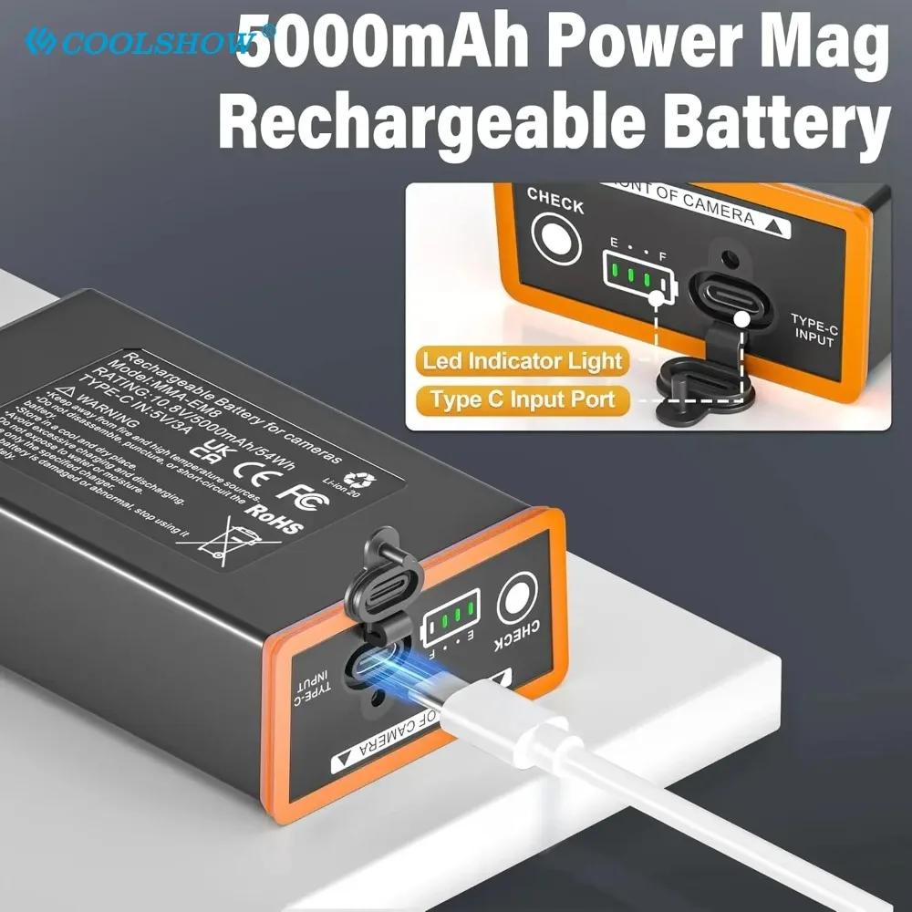 بطاريات 5000 مللي أمبير في الساعة EM8 لكاميرا EDGE PRO، EDGE 2 / 2PRO Moultrie Trail EM8 بطارية قابلة للشحن