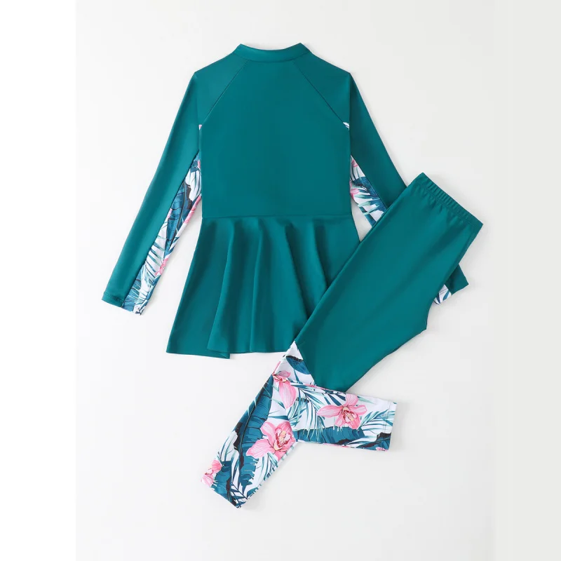 

2025New Children's Swimsuit Conservative Two-Piece Long Sleeve Long Pants for Older Girls