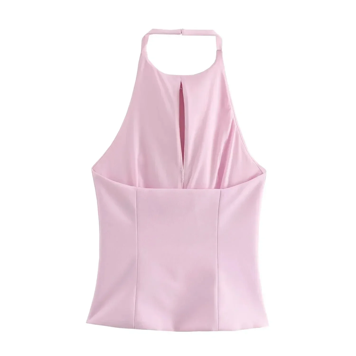 TRAF Pink Halter Top Female Bow Cut Out White Crop Top Women Off Shoulder Sleeveless Backless Top Woman 2024 Sexy Summer Tops