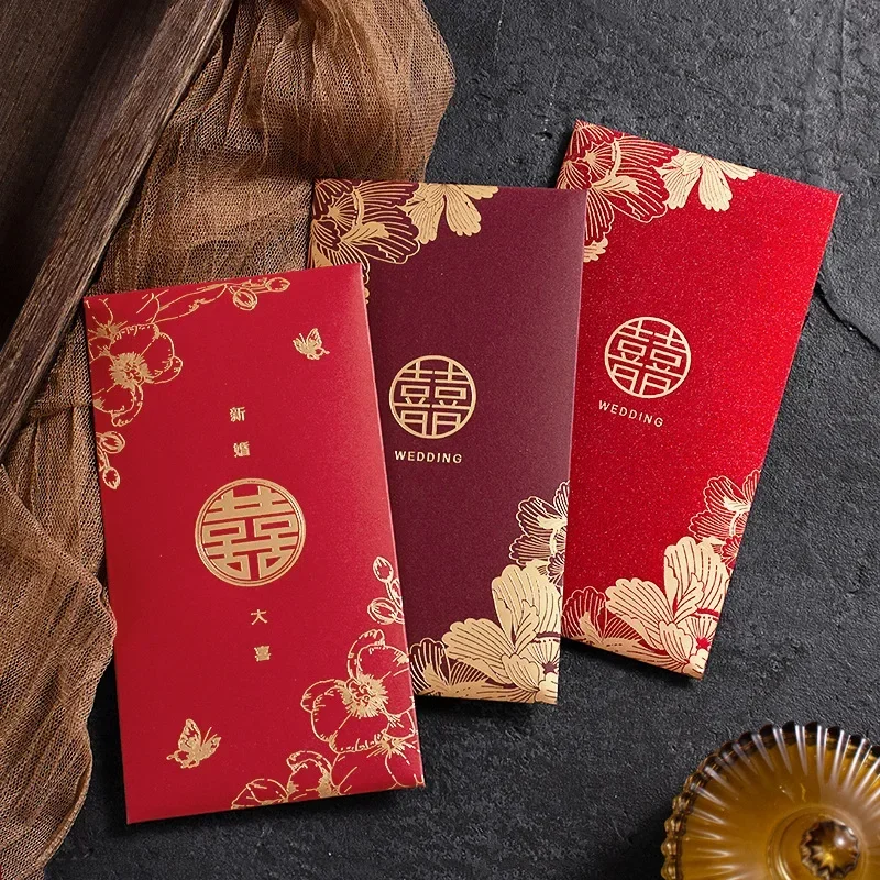 5pcs/set Simple Red Envelopes Kawaii Wedding Invitation Cards Cover Gift Bag Cash Envelopes Lucky Pocket Events Party Decoration