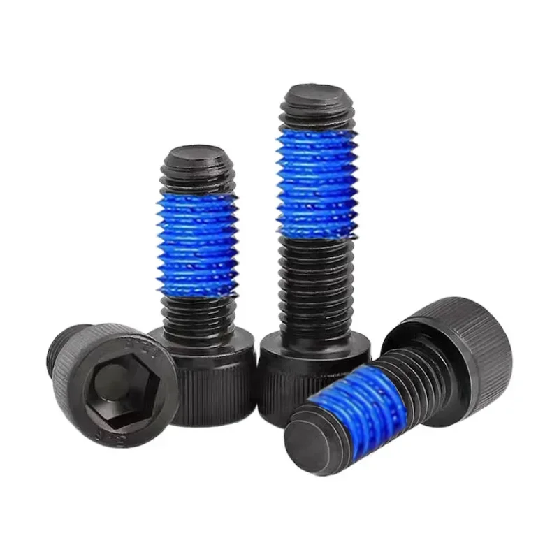 10/50Pcs Hexagonal Adhesive Screws Set M2 Countersunk Head Allen Hexagon Screw Blue Coated Adhesive Anti Slip Screws Kit Tools