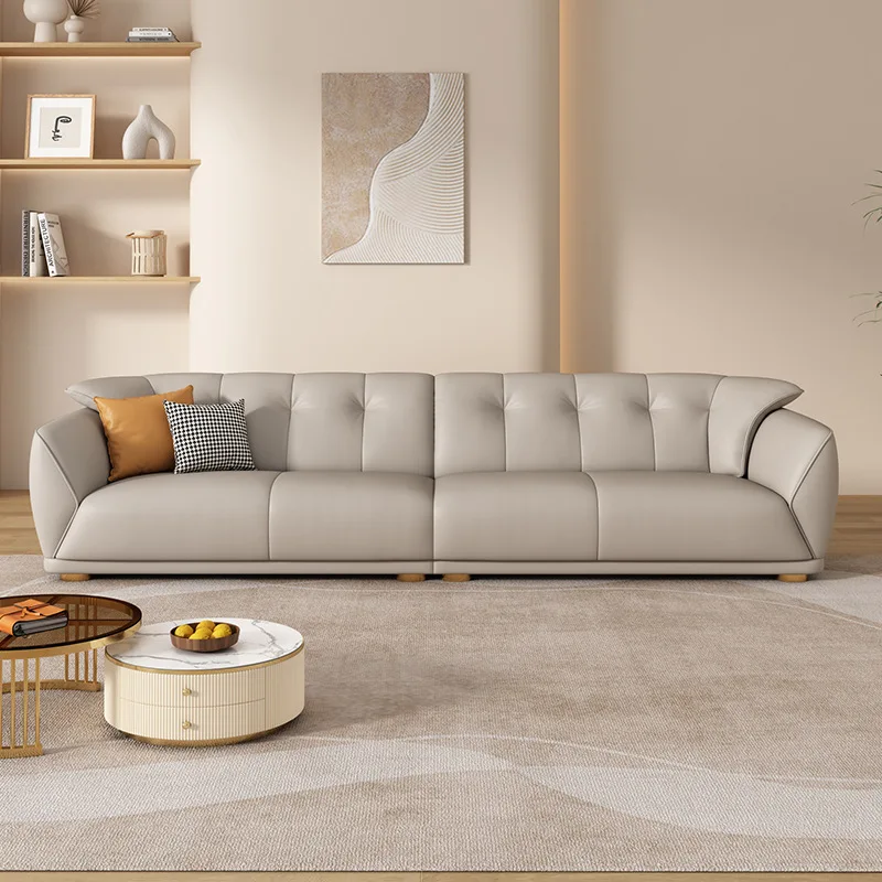 

Leather sofa first layer cowhide Italian minimalist living room simple modern light luxury three-person small apartment 2024 new